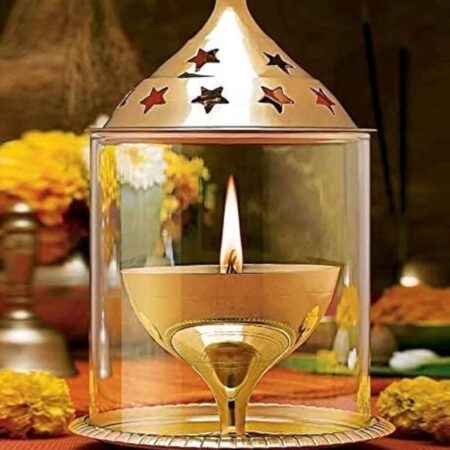 Brass Akhand Diya with Glass Cover